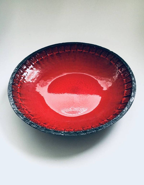 Art Pottery Red Glazed Dish by Jan Ryheul, Belgium 1960's
