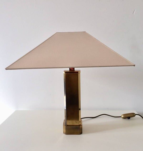 Hollywood Regency 1970's Design Square Brass Table Lamp