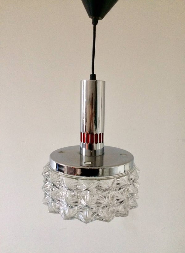 Vintage 1960's Raak Design Glass Cristal Pendant Hanging Lamp
