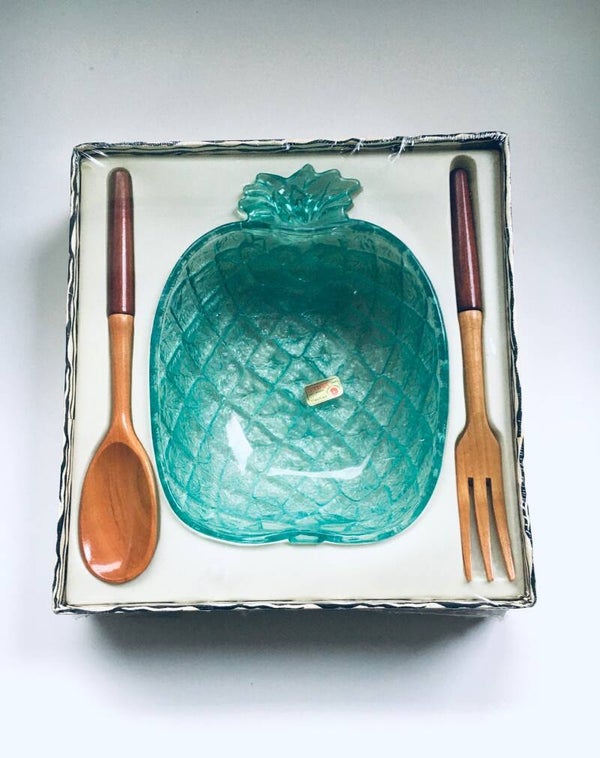 Lubiana Kristall Glass Pineapple Fruit Bowl MIB 1970's Italy