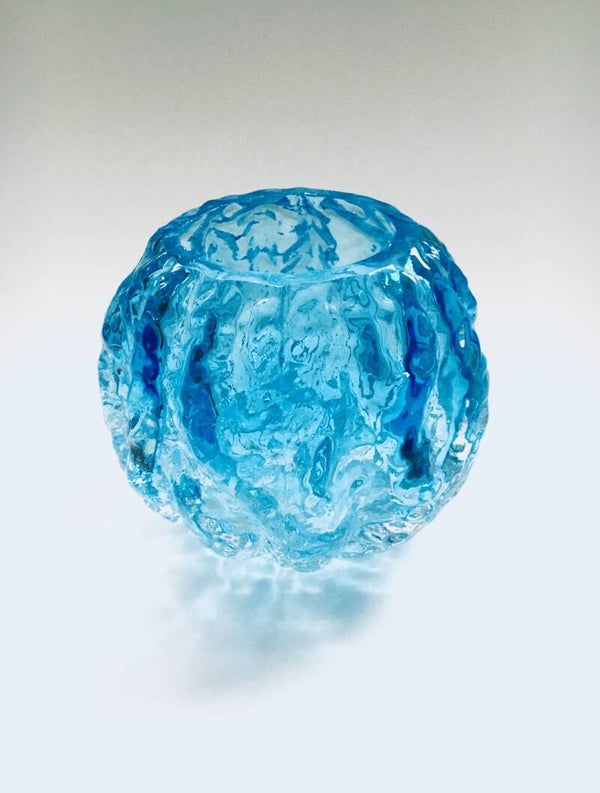 Midcentury Art Glass Bark Vase Bowl, Ingridglas Glasshutte Germany 1960's