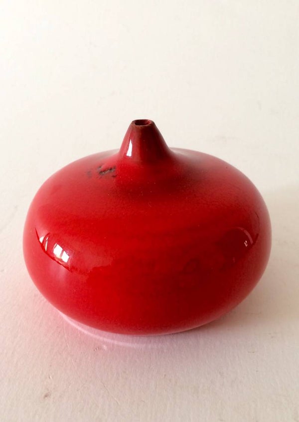 Rare Belgian Art Pottery Ceramic thick red glazed Vase by Antonio Lampecco