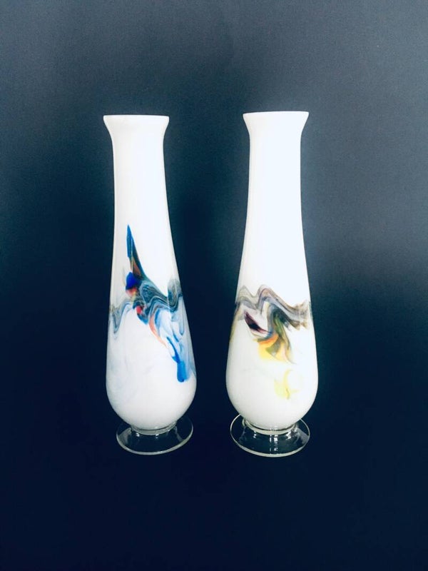 Vintage Swirl Colored Glass Vase set, Murano Italy 1960's