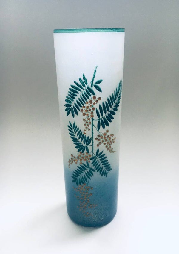 Art Deco Art Glass Painted Flower Vase, 1930's France