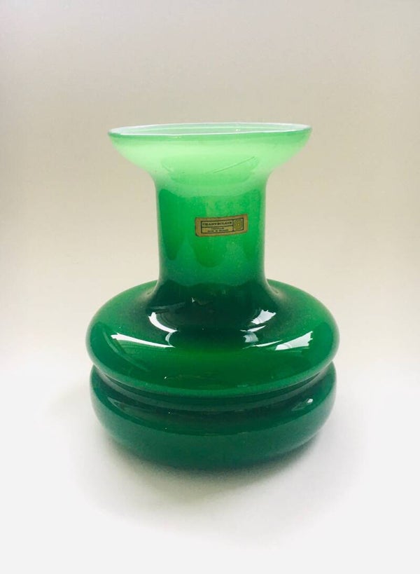 Vintage Opaline Green Glass Hooped Vase by Chanteclair Cristallin, Belgium 1960's