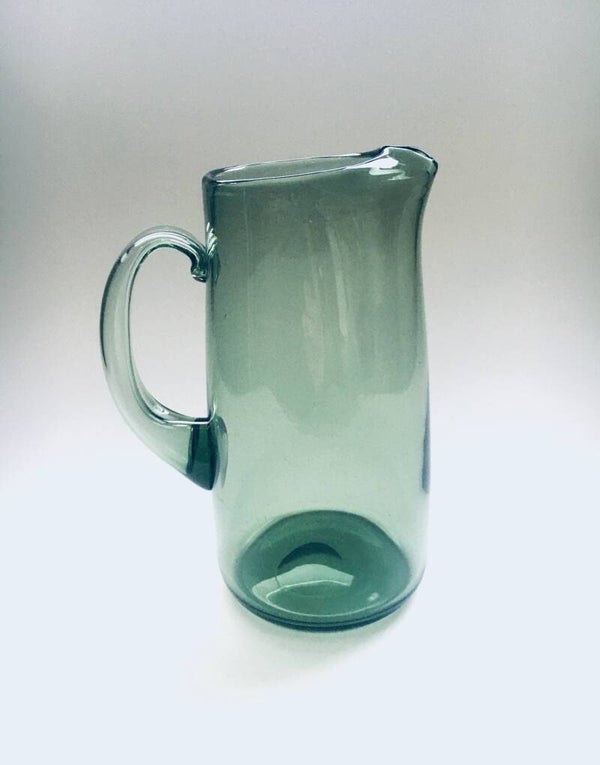 Vintage Scandinavian Design Handblown Green Glass Jug 1960's