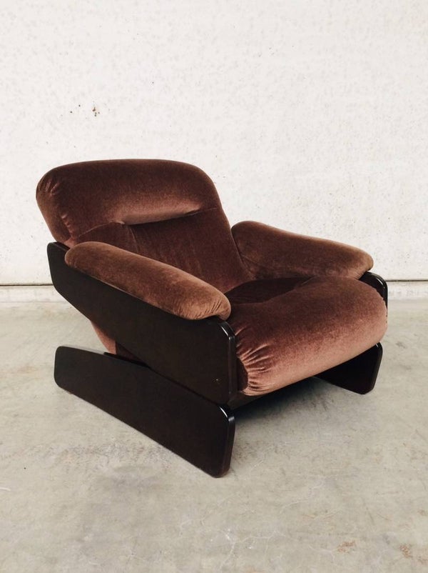 Midcentury 1970's Scandinavian Design Super soft brown velvet Lounge Chair Sofa