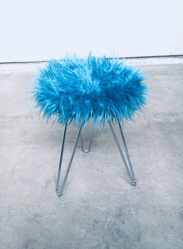 Vintage 1960's Funky Electric Blue Hairy Tripod Stool