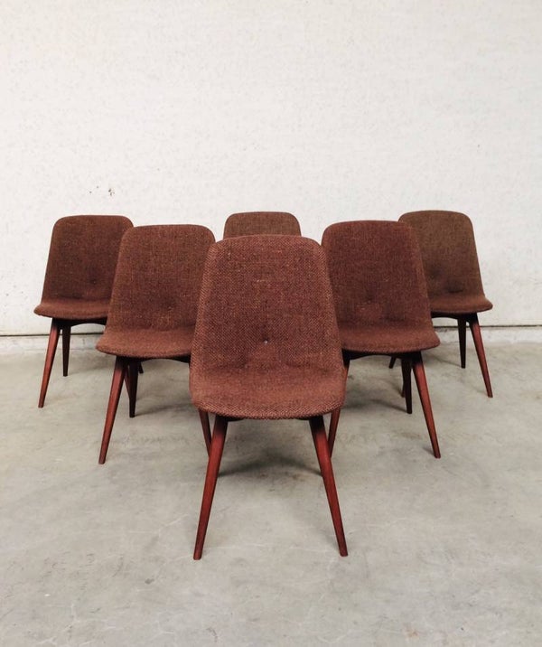Midcentury 1960's Scandinavian Design Rosewood & Woven wool seat dining chairs Chair set of 6