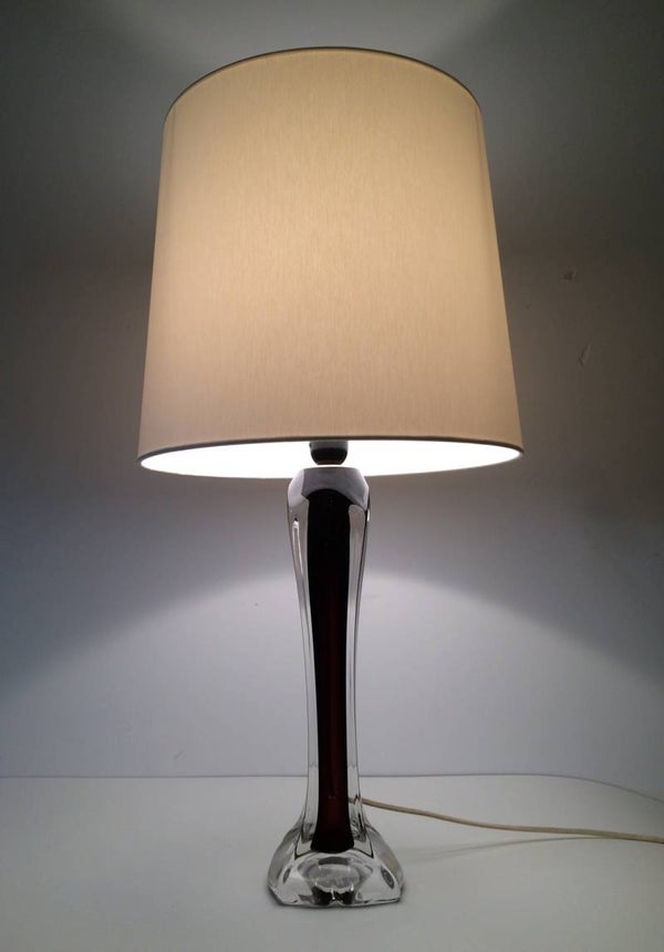 Midcentury Modern 1950's Purple Val St Lambert Crystal Glass Table lamp