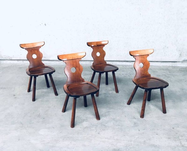 Brutalist Design set of 4 Hard Wood Dining Chairs by Vervoort, Tilburg 1960's