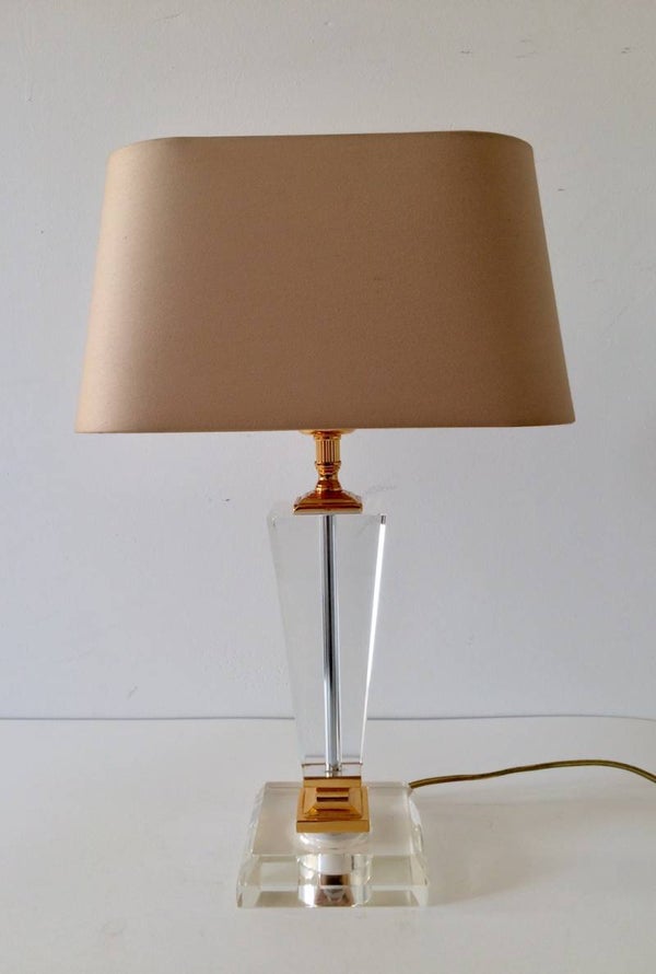 Hollywood Regency Style Glass lamp w shade by Massive 1980's