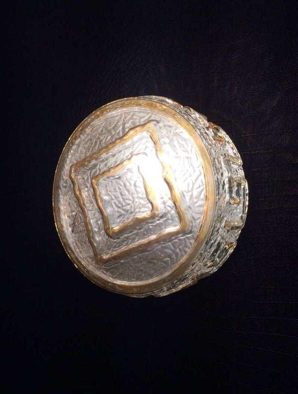 Midcentury Modern 1960's Design Glass Sconce w Gold Trim wall lamp