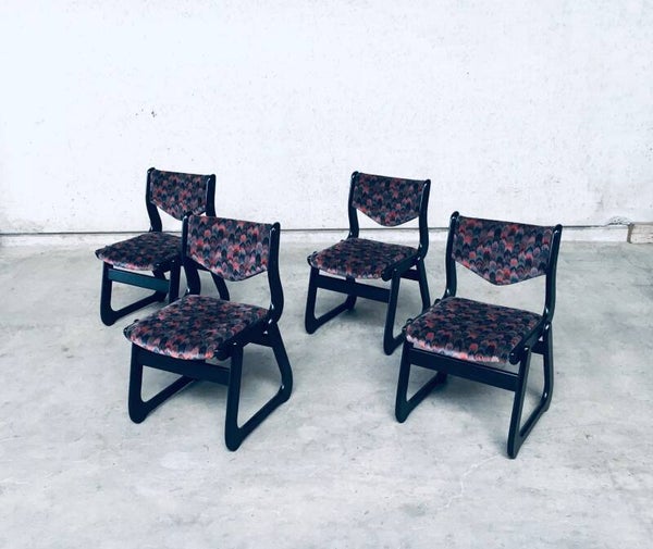 Vintage MCM 1970's set of 4 Black Stained Wood Dining Chairs
