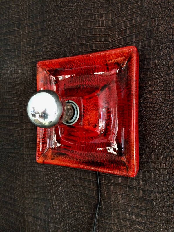 Midcentury Modern 1960's Ceramic Glazed Square Flush Mount Wall Lamp by Hustadt Leuchten