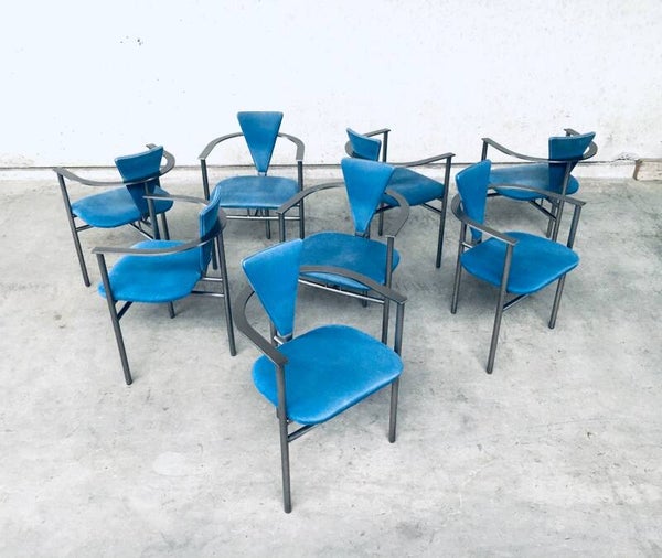 Postmodern Design Set of 8 Dining Chairs by Belgo Chrom 1980's