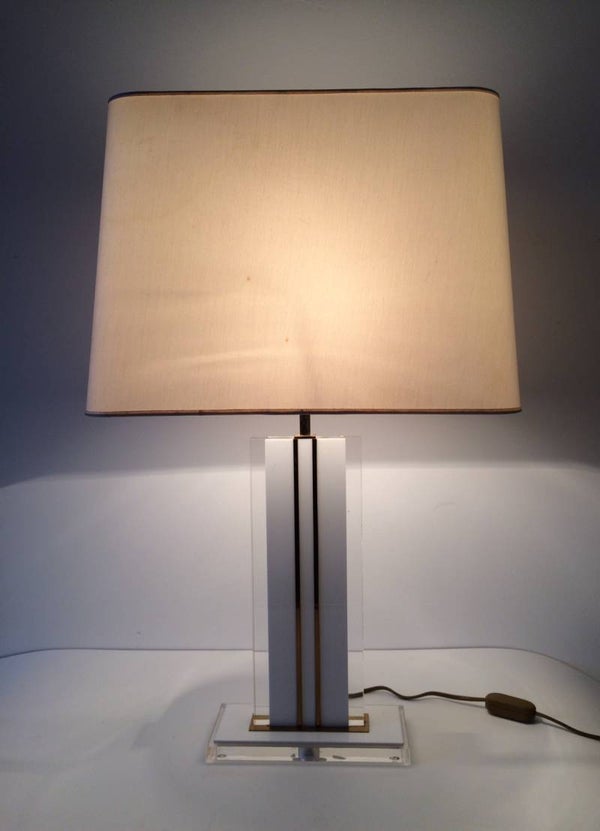 Midcentury Modern Design Lucite & Brass Table Lamp 1970's