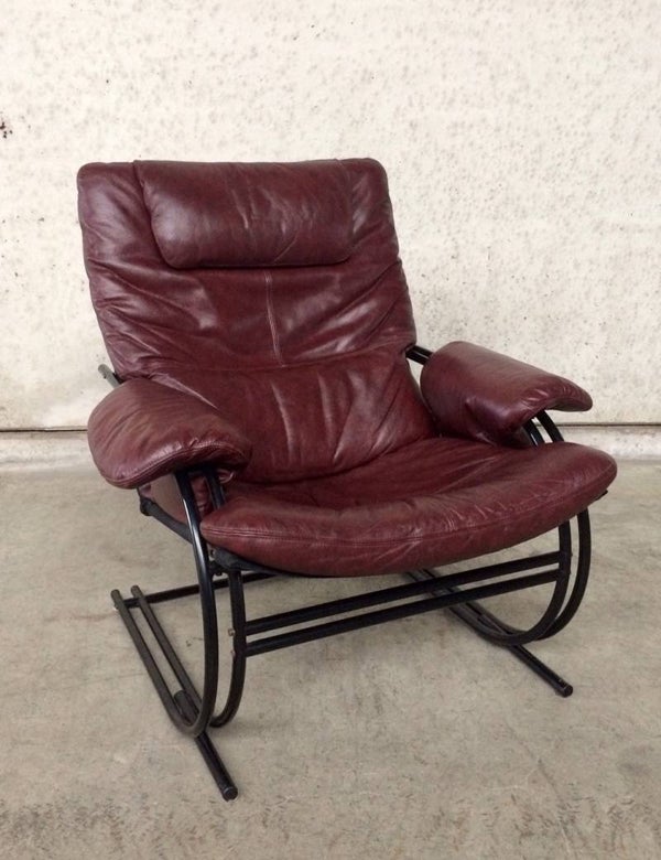 1970's Ultra Light Design Leather Relax Arm Chair metal tube frame