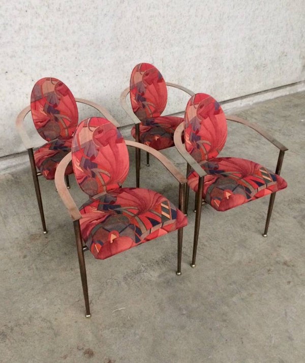 Set of 4 copper metal Arm Chairs by Belgo Chrom Design 1970's