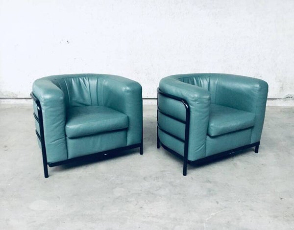 Postmodern Design Onda Leather Arm Chair set by De Pas, D'Urbino, Lomazzi for Zanotta, Italy 1985