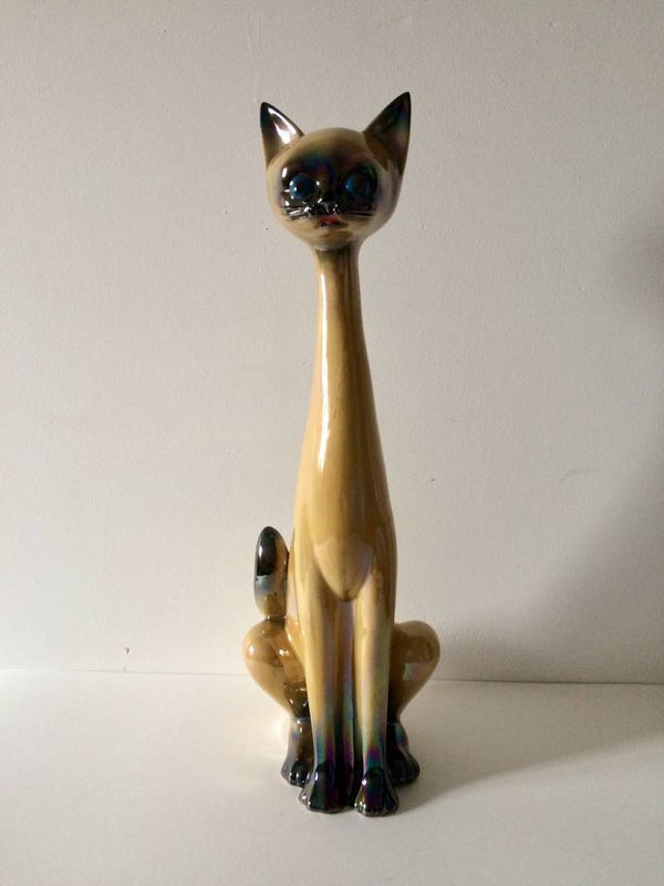Vintage Kitsch 1960's Design Large Ceramic Siamese Cat by Jema Holland