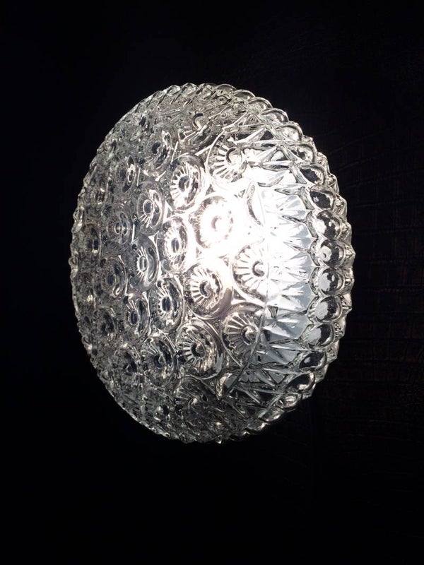 Midcentury Modern Design Large Flowers Glass Wall Lamp Sconce 1970's
