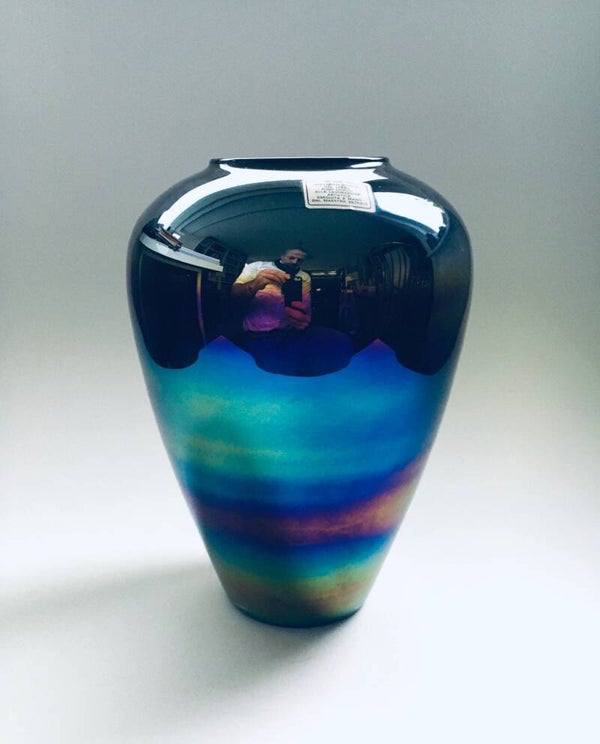 Vintage Hand Made Art Glass Rainbow Colored Vase, Italy 1960's