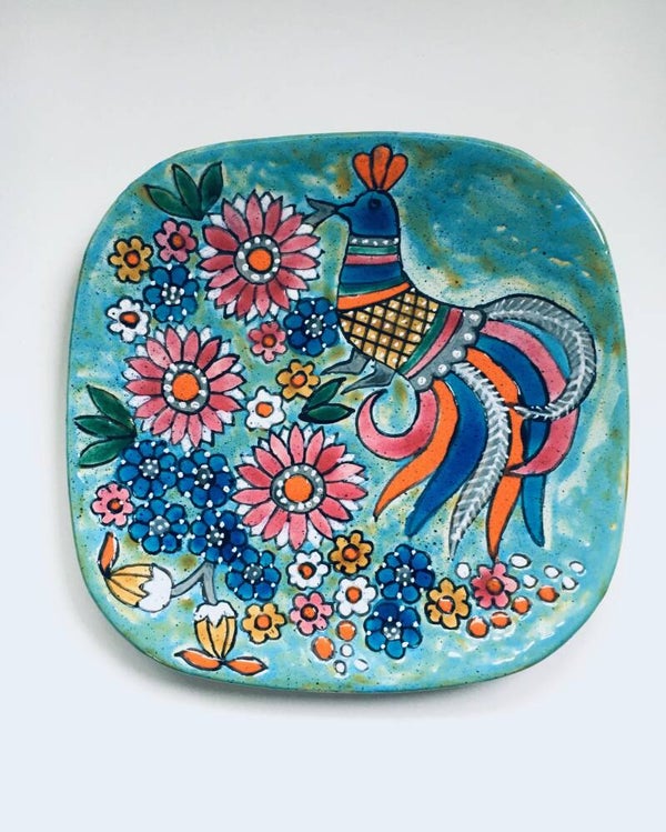 Art Pottery Hand-Painted Charger Dish by Marjatta Taburet Quimper France 1960's