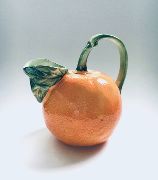 Vintage Art Ceramics Hand Painted Orange Shaped Decanter by Ancora, Italy 1960's
