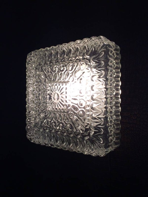 Midcentury Modern Design Square Ice Glass Wall Lamp Sconce 1970's