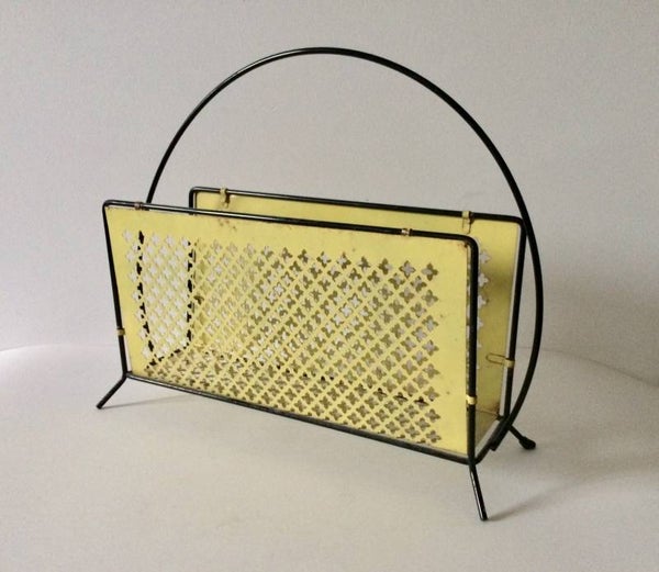Vintage 1950's Design Perforated Metal Newspaper Magazine Holder