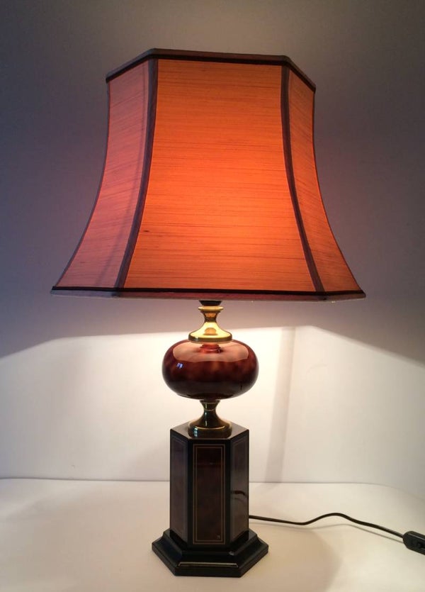 Maison Le Dauphin Burl Wood large Design Table Lamp 1970's France