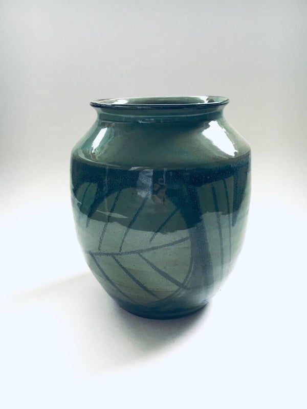 Midcentury Modern Art Studio Pottery Leaf Pattern Vase, 1970's