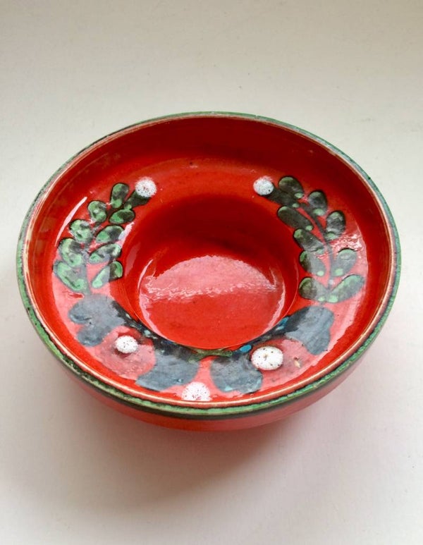 Vintage Scandinavian Modern Pottery Glazed Vide Poche Bowl 1960's