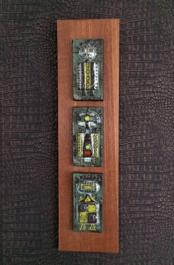 Perignem Art Pottery Studio 3 Abstract Figures Wall Plaque, Belgium 1960's