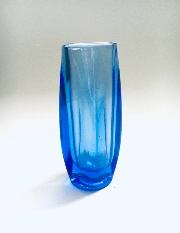 Bohemian Czech Blue Glass Vase by Rudolf Schrotter for Sklo Union 1960's