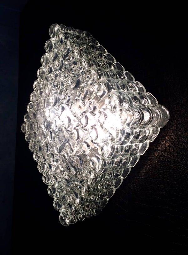 Vintage 1960's MCM Design Large heavy Glass Square Wall Lamp Sconce