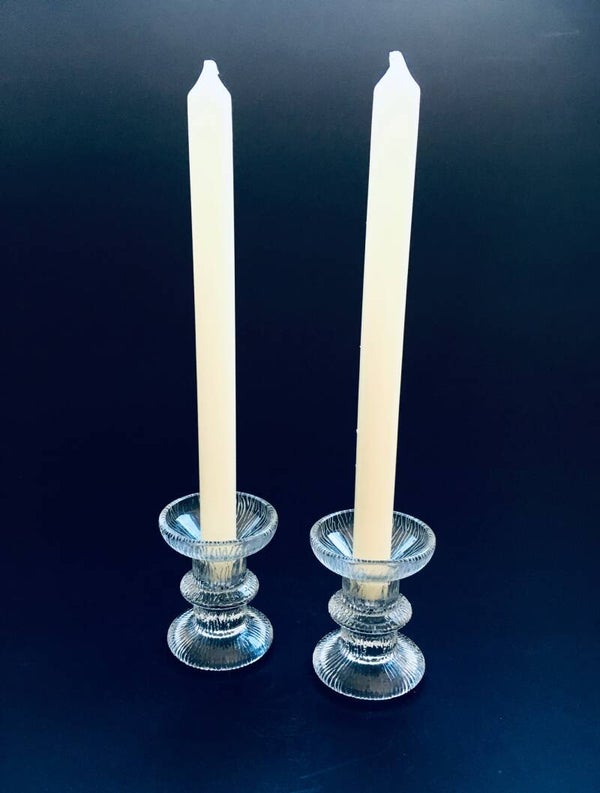 Midcentury Modern Ice Glass Candle Holder set, France 1960's