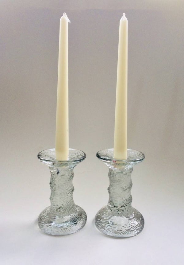 Midcentury Modern Design Ice Glass Candle Stick Set 1960's Finland