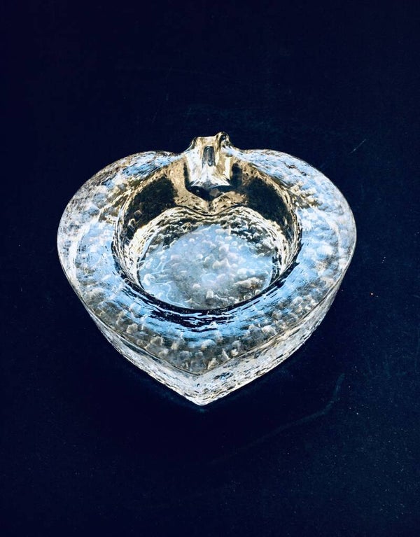 Scandinavian Ice Glass Heart Ashtray Vide Poche Bowl 1970's