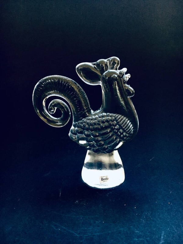 Handmade Art Glass Rooster Figure by Kosta Boda Sweden 1970's