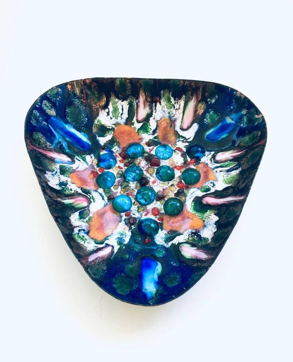 Vintage Italian Handmade Enameled Copper & Glass Bowl, Italy 1960's