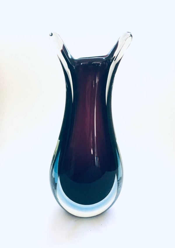 Midcentury Modern Design XL Sommerso Stem Vase by Flavio Poli, Murano Italy 1960's