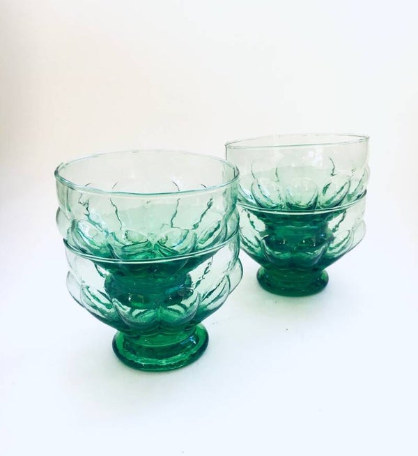 Art Deco Design Green Glass Fruit Bowl Set 1930's France