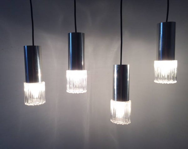 Kaiser Leuchten Design Glass & Metal Pendant Hanging Lamp by Helena Tynell, 1960's