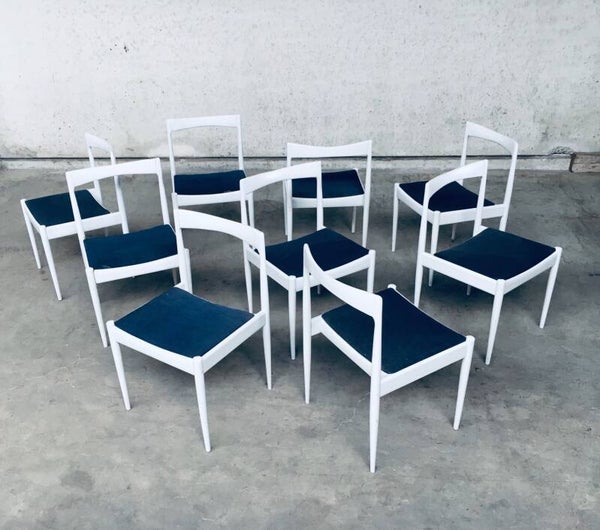 Belgian Design 1970's White Dining Chair set of 9