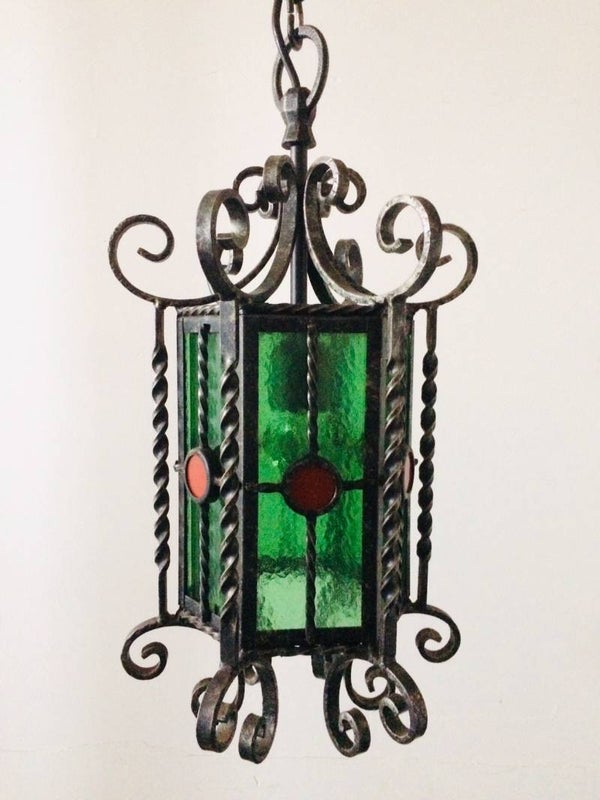 Midcentury Gothic Design Brutalist Lantern Pendant Hanging Lamp 1960's