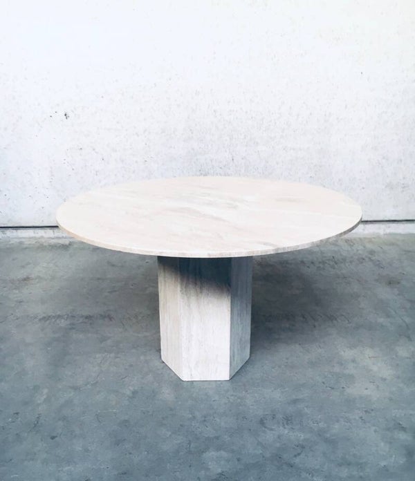 Postmodern Design Round Travertine Marble Dining Table, Italy 1970's