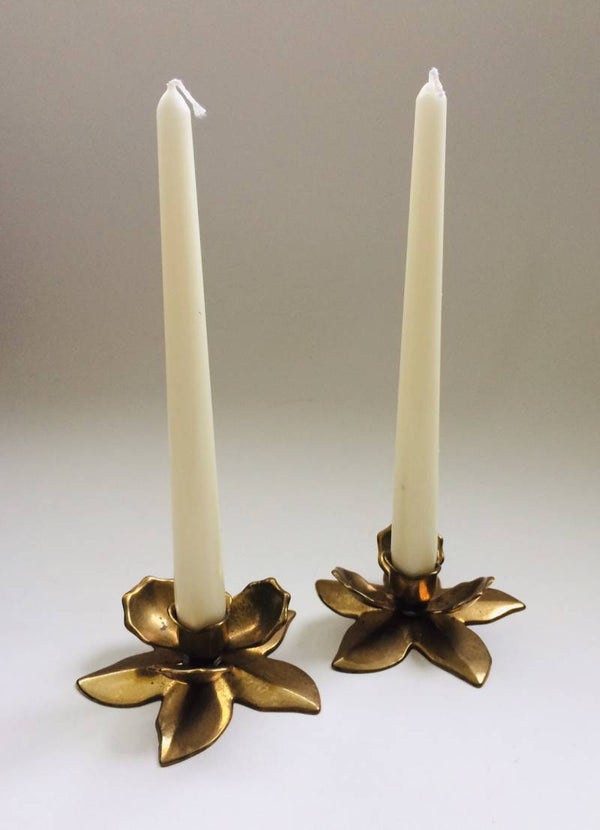 Midcentury Modern Design Brass Flower Candle Stick Holder Set 1960's