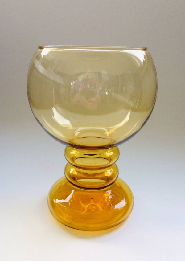 Midcentury Modern Design Amber Glass Vase Bowl by Erkkitapio Siiroinen, Finland 1970's
